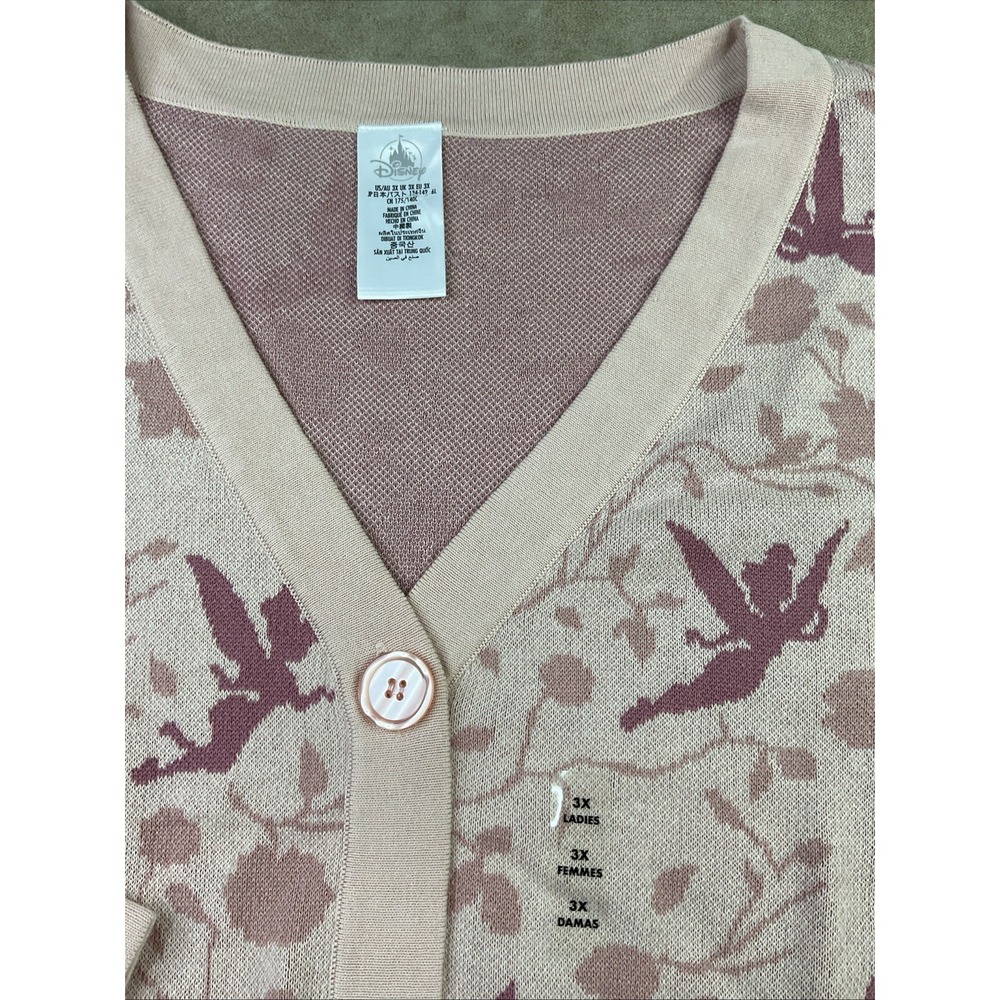 Disney Parks Tinker Bell Cardigan Sweater Dusty Pink Tinkerbell Plus Women Sz 3X - Picture 7 of 8